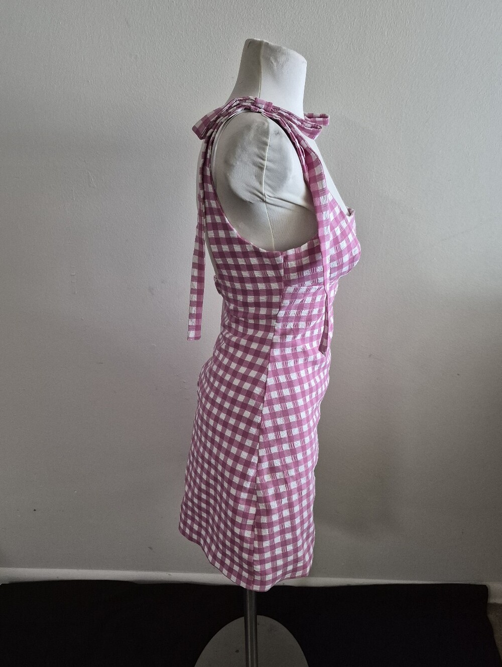 S) NWT Zara Gingham Pink/White Check Dress with Bows - Picture 2 of 9